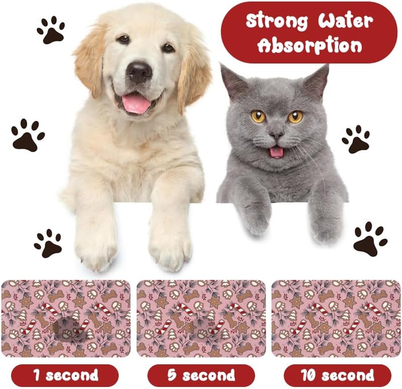 Dog Food Mats for Floors Waterproof, Cat Water Bowl Mats Pet Feeding Absorbent Placemats Christmas 12 * 20 inch