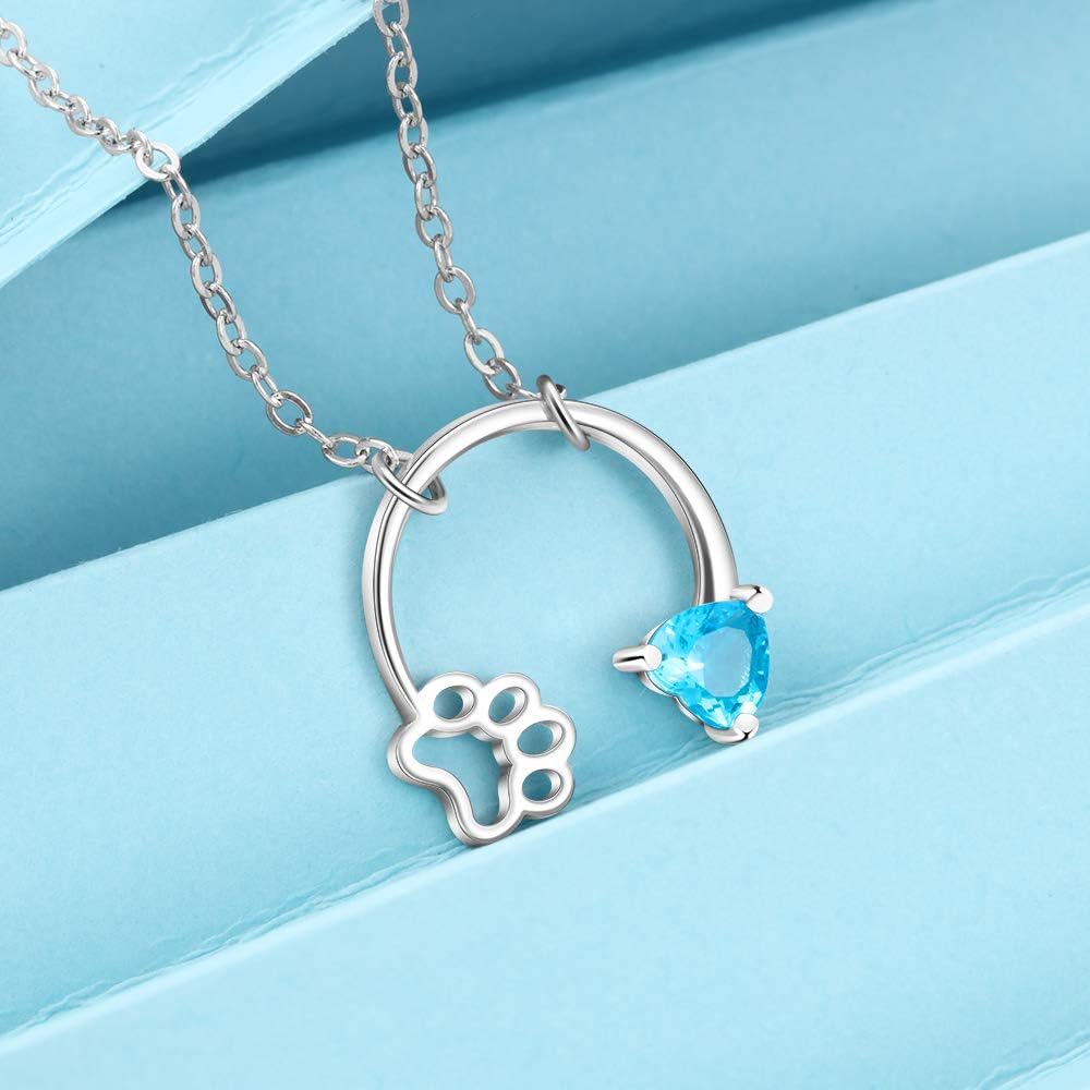 Customized Paw Print Necklace Personalized Pet Name Necklace Custom Engraved Dog Cat Paw Pendant Necklace Pet Memorial Gift for Pet Lovers