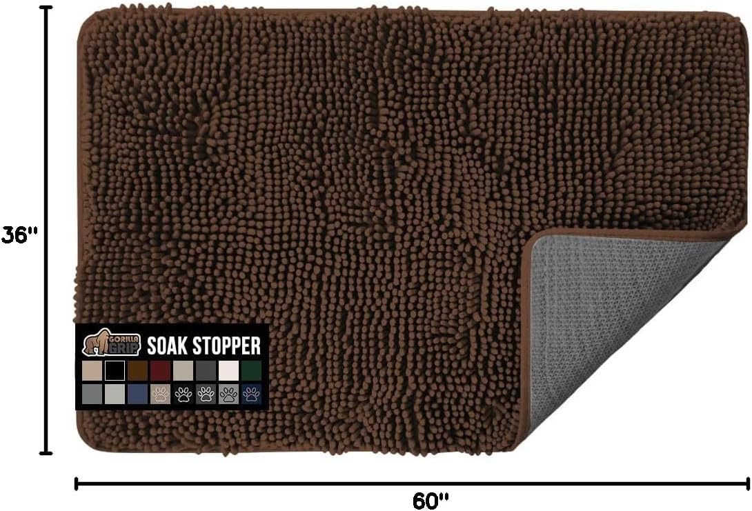 GORILLA GRIP Dog Doormat, Absorbent Doormats for Muddy Dogs Paws, 60x36 Machine Washable Soakstopper Rugs, Cleaner Floors, US Designed Pet Bed Door Mat, Indoor Entrance Pets Rug, Brown