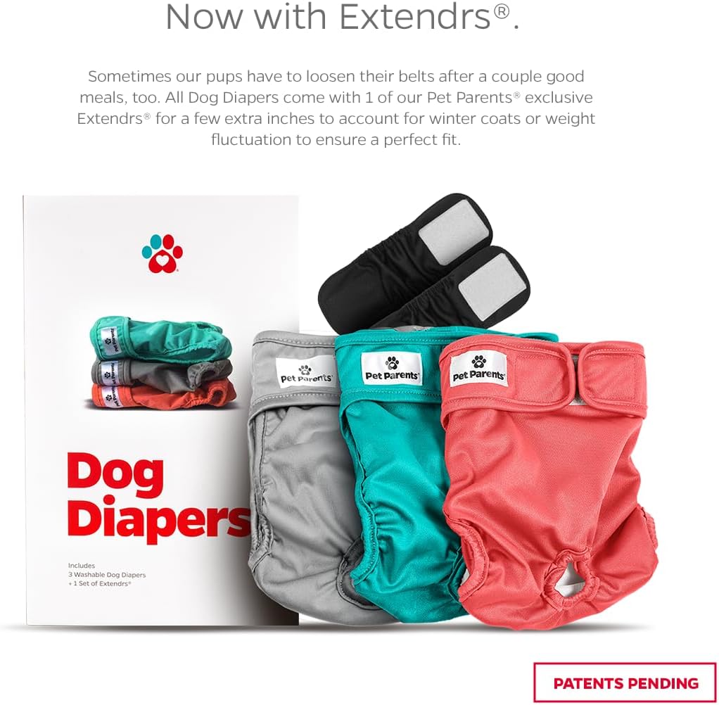 Pet Parents® Washable Dog Diapers (3pack) + Extendrs® of Durable Doggie Diapers, Premium Dog Diapers Female (X-Large, Southern Belle)