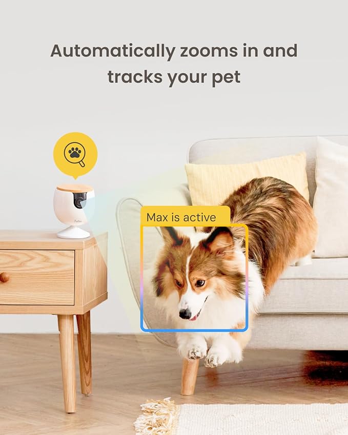 Furbo Mini Pet Camera: Security Cam w/Barking or Meowing Alerts, Cat or Dog Tracking w/Phone App, Smart Home Indoor Monitoring, 2-Way Speaker (Standard Features - No Subscription Required)