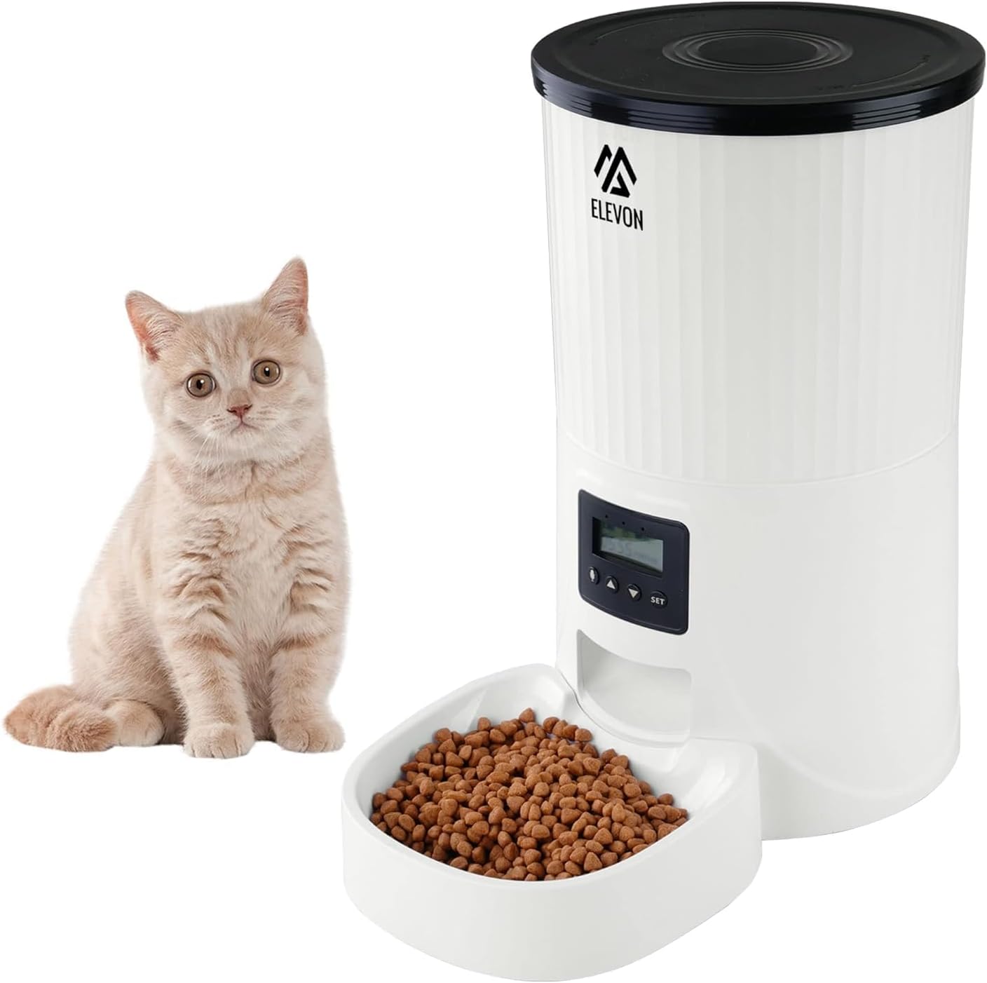 Elevon 4L Automatic Cat Feeder – Programmable Dog & Pet Food Dispenser with 10s Voice Recorder, Portion Control, Desiccant Bag, Large Capacity for Small Large Pets, White