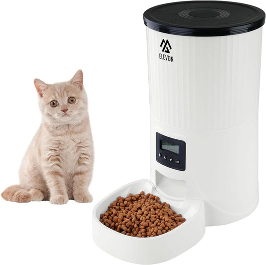 Elevon 4L Automatic Cat Feeder – Programmable Dog & Pet Food Dispenser with 10s Voice Recorder, Portion Control, Desiccant Bag, Large Capacity for Small Large Pets, White