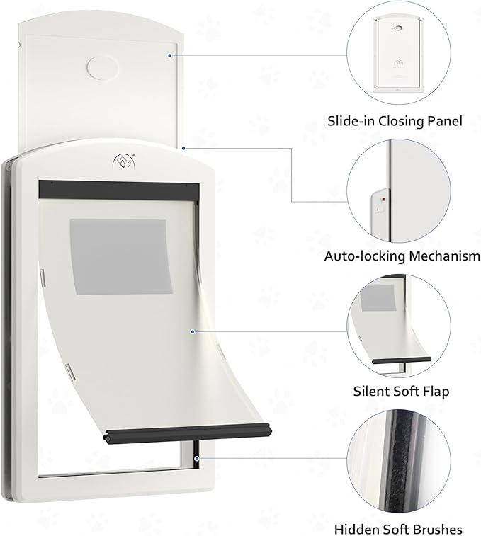 [Classicmacher] White Frame Dog Doors for Medium Dogs, Strong Plastic Pet Door with Sliding Lock Panel and Magnetic Soft Flap, Doggy Door for Door, Doggie Door Up to 25Lbs (Medium, Milk White)