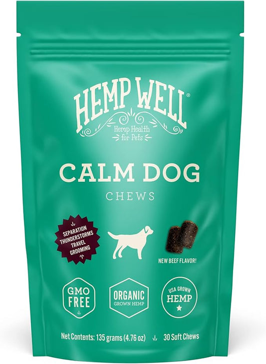 Organically Sourced Hemp Well Calm Dog Soft Chews - Anxiety Relief Treats for Dogs, Helps with Separation Anxiety and Travel, Melatonin and Hemp Dog Calming Chews (1 Pack (30 Chews))