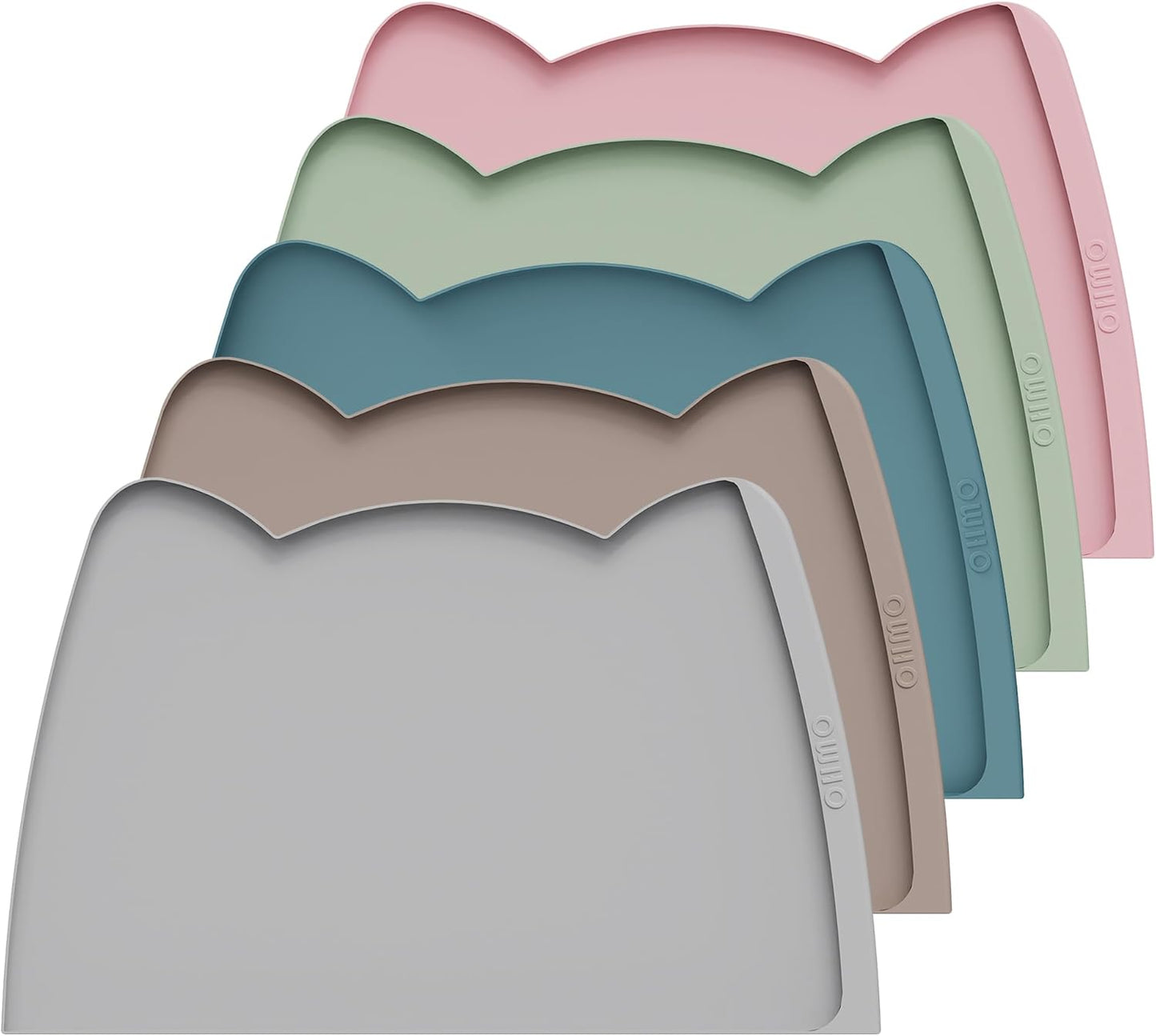 OHMO Dog Food Mat(Ash Light Grey, 24 * 15'') w/Residue Collection Pocket Silicone Pet Feeding Mat for Floor High Edges Anti Spills Waterproof Cat Water Bowl Tray, Easy Clean Placemat