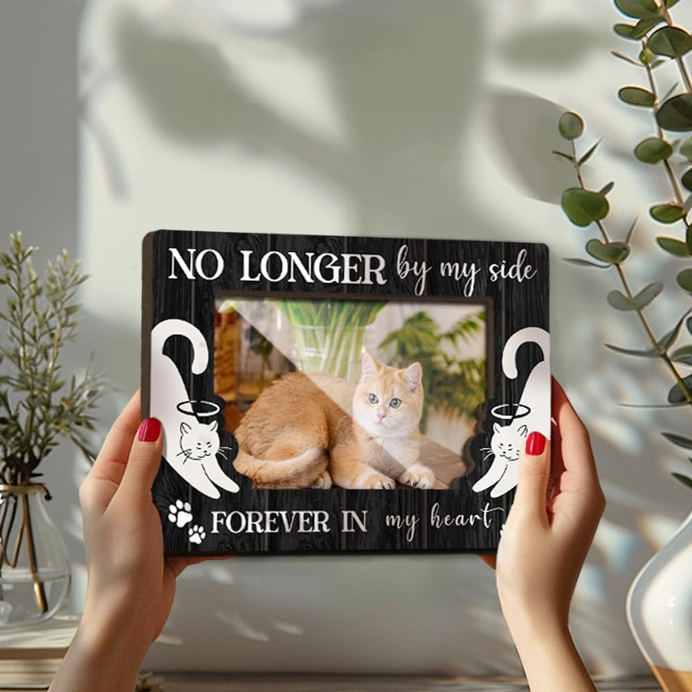 Cat Memorial Photo Frames Dog and Cat Loss Remembrance Gift Sympathy Keepsake for Pet Lovers Condolence Present for Pet Owner No Longer by my Side Forever in my Heart Picture Frames 4x6 Photo - YY006
