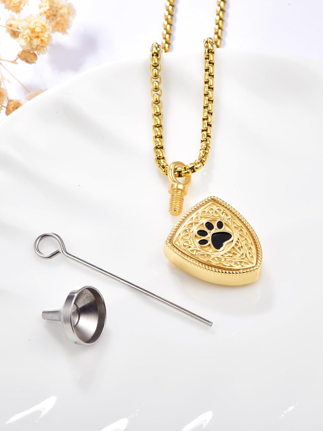 Pet Cremation Urn Necklace for Dog Cat Ashes 925 Sterling Silver Paw Print Keepsake Pendant Celtic Knot Memorial Jewelry for Women Men