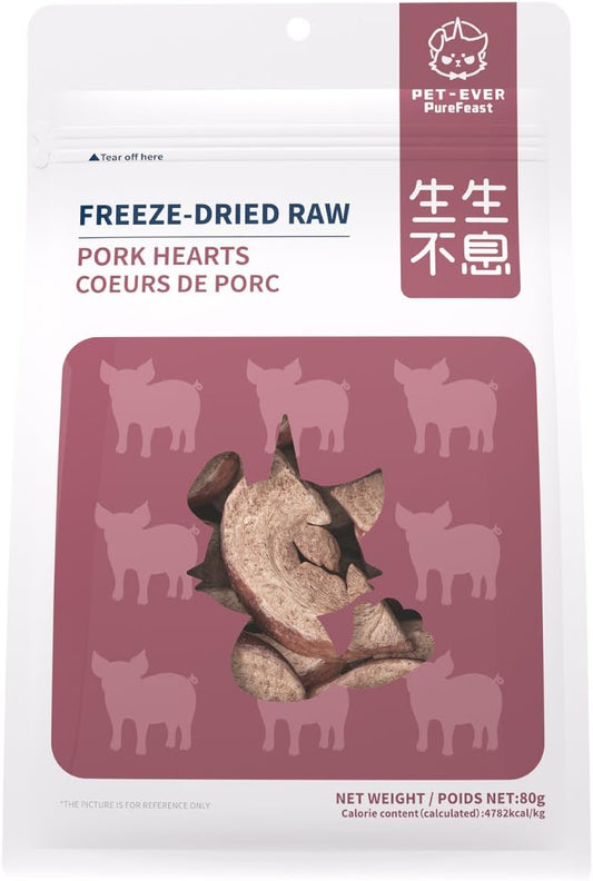 Freeze-Dried Pork Heart Treat for Small Dog & Cat, Natural Single Ingredient Cats Dogs Dry Food, Dehydrated Whole Cut Raw Treats for Heart & Coat Health(2.8 oz)