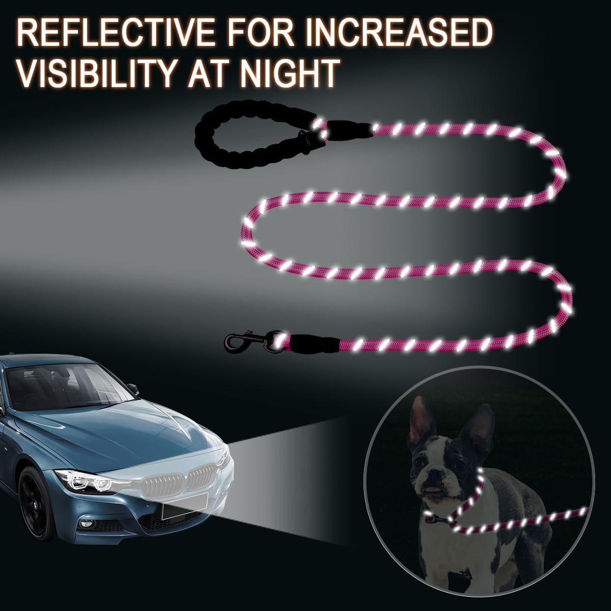 BARKBAY Dog Leashes for Large Dogs Heavy Duty Dog Leash 4/5/6 FT with Comfortable Padded Handle and Highly Reflective Threads for Medium Large Dogs Walking Training Running (6FT-1/2'',Fushcia)