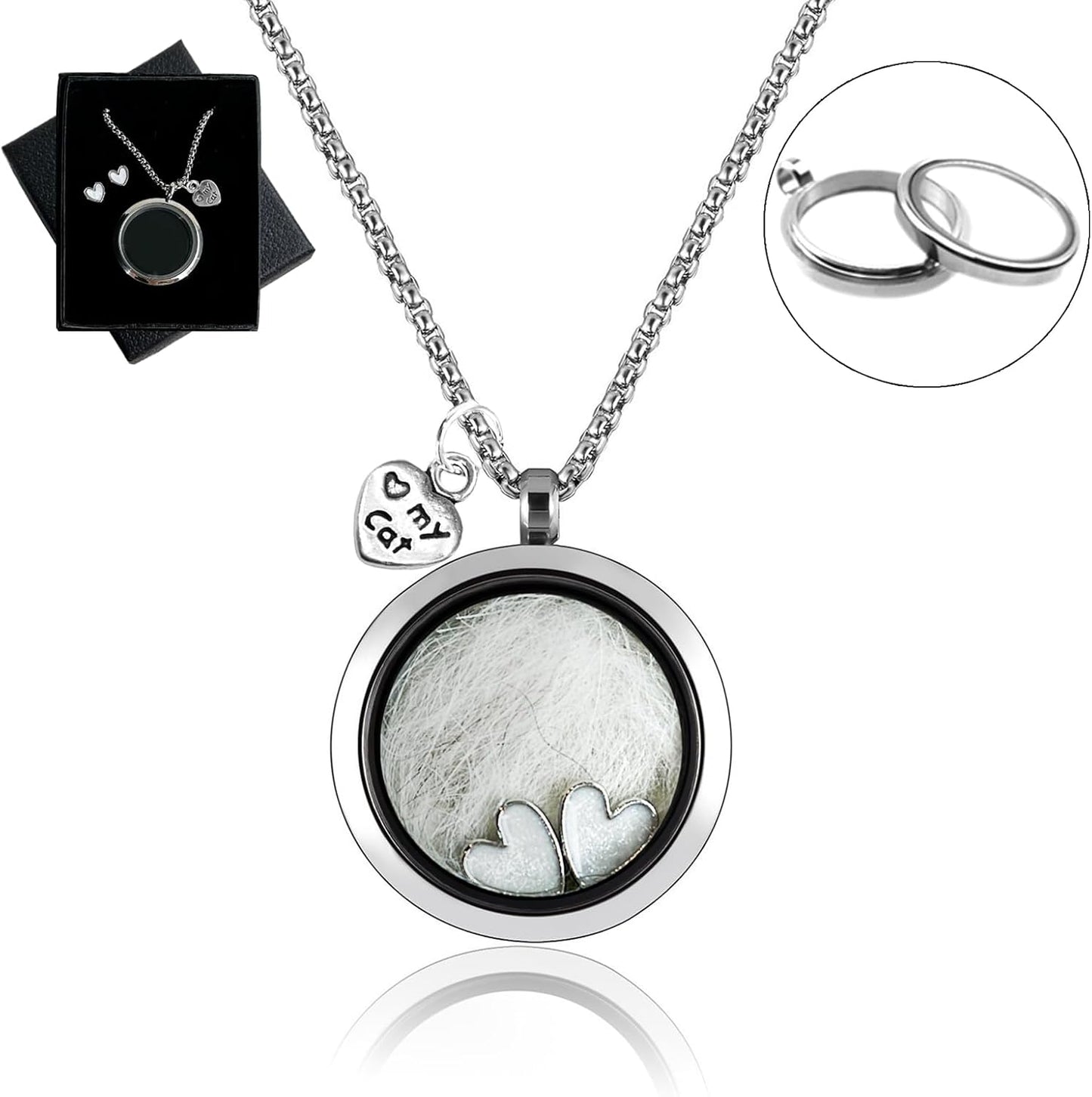 Pet Fur Memorial Necklace, Cat Hair Ashes Keepsake Necklace, Small Pet Urn Pendant Vial Necklace for Ashes, Dog Fur Memorial Necklace Jewelry, Dog Ash Small Urn Glass Necklace (Cat)