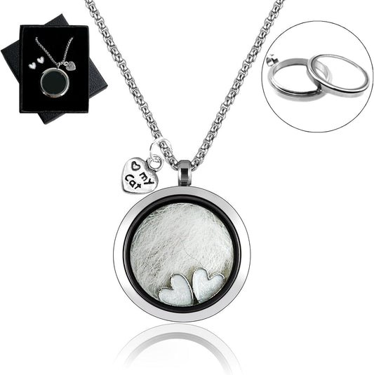 Pet Fur Memorial Necklace, Cat Hair Ashes Keepsake Necklace, Small Pet Urn Pendant Vial Necklace for Ashes, Dog Fur Memorial Necklace Jewelry, Dog Ash Small Urn Glass Necklace (Cat)