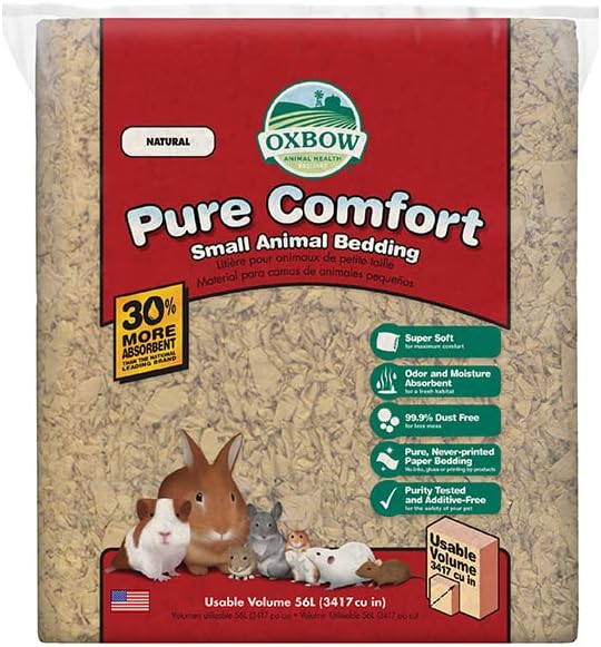 Oxbow Animal Health Pure Comfort Bedding, Rabbit, Hamster, & Guinea Pig Bedding, Bunny Supplies for Litter Box, Pet Safe, 99.9% Dust Free, Natural, 56 Liter Bag