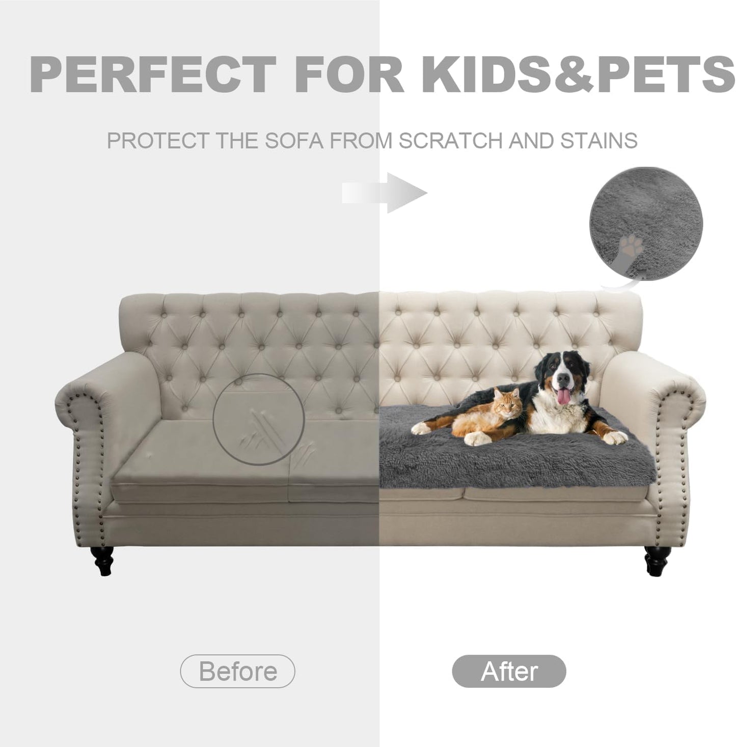 Dogs/Cats Bed Mats, Dog Pad Washable Removable Couch Cover with Anti-Slip Back, Plush Long Fur Mat, Perfect for Small, Medium and Large Dogs.(Dark Gray, 30"x90")