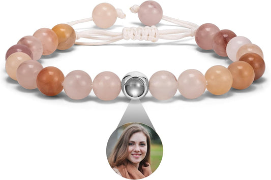 EMIRISTIC Custom Photo Bracelet - Personalized Picture Natural Stone Cuban Chain Bracelet - Any Special Day Gifts