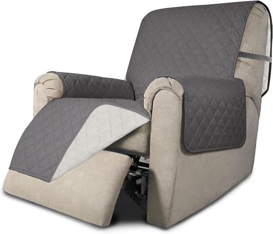 Easy-Going Recliner Chair Slipcover Reversible Sofa Cover Water Resistant Couch Cover Furniture Protector with Elastic Straps for Pets Dog (Recliner 22 inch, Gray/Ivory)