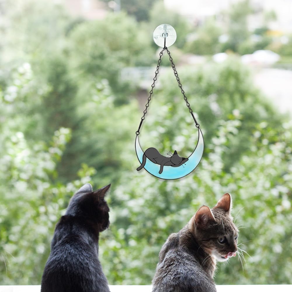 callie Cat Memorial Gifts for Loss of Cats, Pet Memorial Suncatcher Decor for Windows Hanging, Sympathy Bereavement Gift for Cat Lovers (Blue)