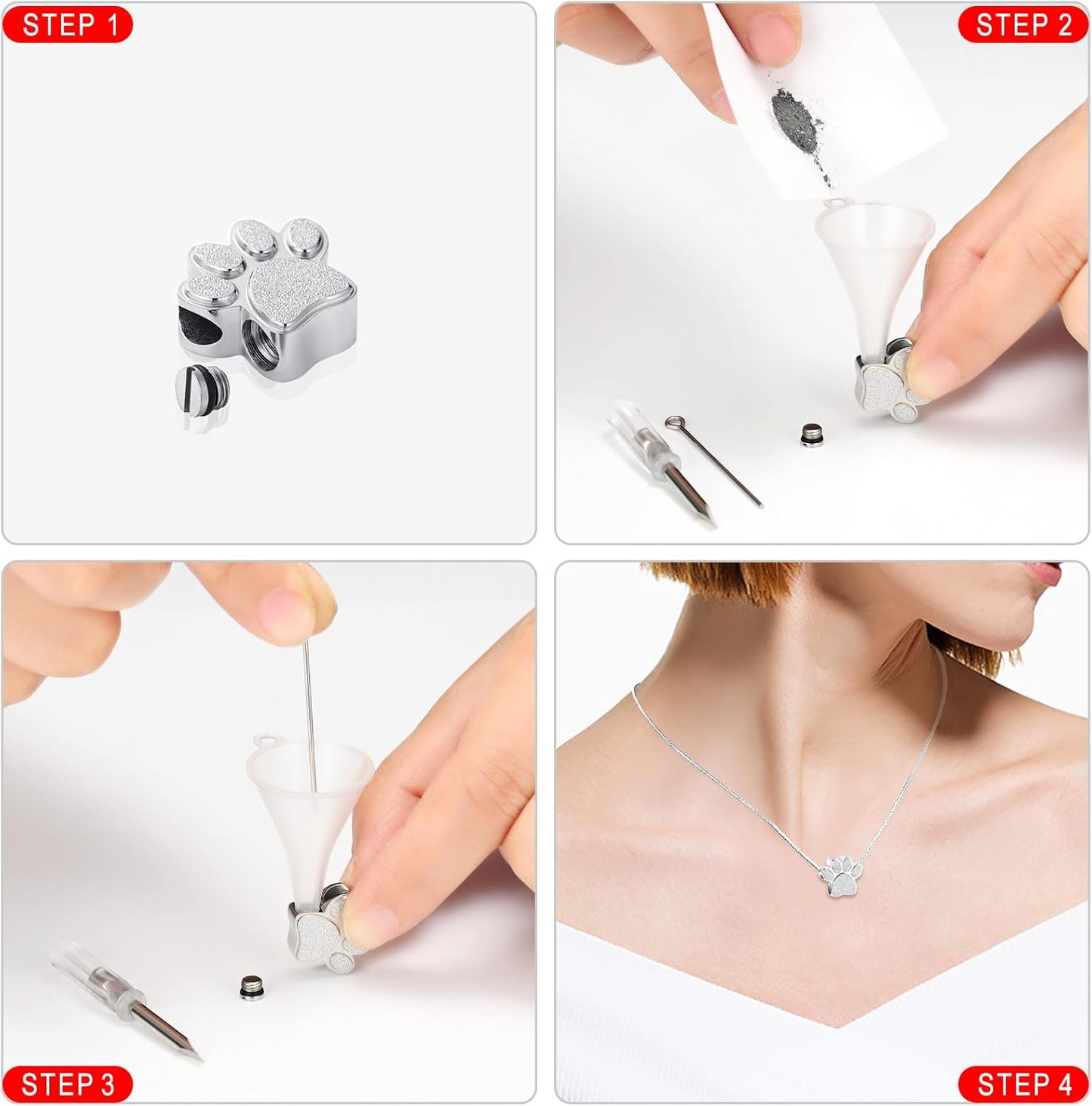 Pet Urns For Dogs/Cats - Pet Ashes Necklace - Paw Print Urn Necklace with Mini Keepsake Urn Memorial Ash Jewelry