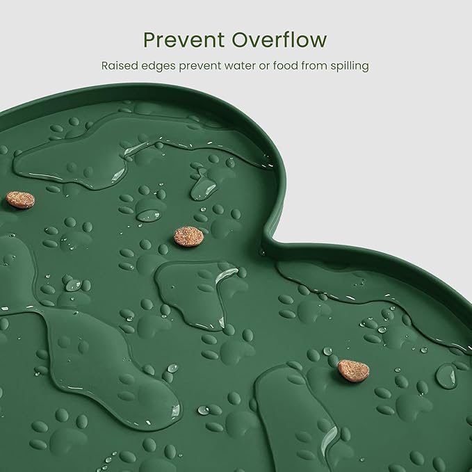 Dog Food Mat Anti-Slip Silicone Dog Bowl Mat Thicker Pet Placemat Waterproof Cat Feeder Pad with Raised Edge Puppy Kitten Feeding Mats Suitable Small Medium-Sized Dogs Cats Eating Tray