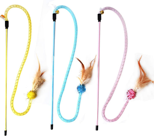 IUHKBH Cat Wands, 3 Colors Mesh Tube Teaser Toys Cute Kitten Wand Interactive Kitty Toy Safe Cat Stuff for All Breed Sizes