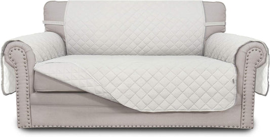 Easy-Going Reversible Loveseat Couch Cover for 2 Cushion Couch Sofa Cover for Dogs Water Resistant Furniture Protector with Foam Sticks Elastic Straps for Pet (Loveseat, Ivory/Ivory)