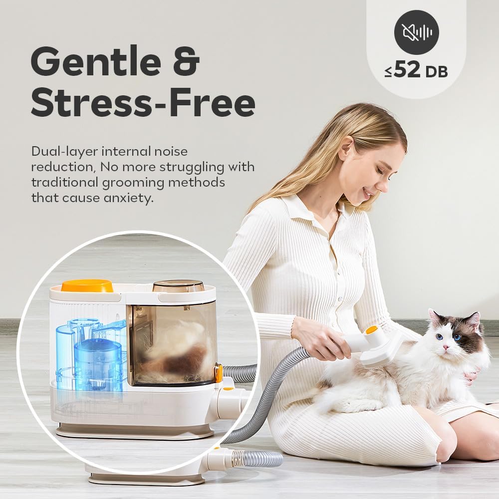 Dog Grooming Kit, Pet Grooming Vacuum Suction 99% Pet Hair with HEPA Technology, Dog Clippers 5-in-1 Pet Grooming Tools, 2L Large Capacity, 60dB Low Noise Orange