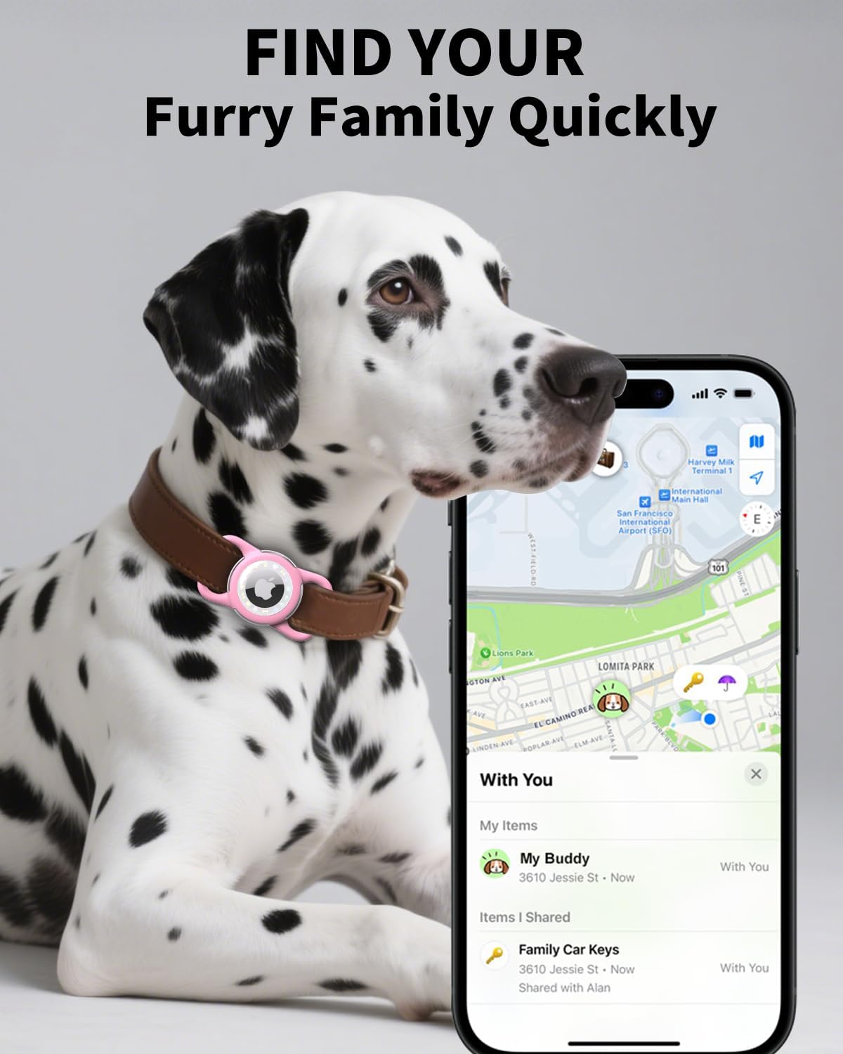 Airtag Dog Collar, Waterproof Airtag Holder for Dog Collar & Cat Collar Slicone Full Body Covered Pet Air Tag Holder (Pink, Regular)