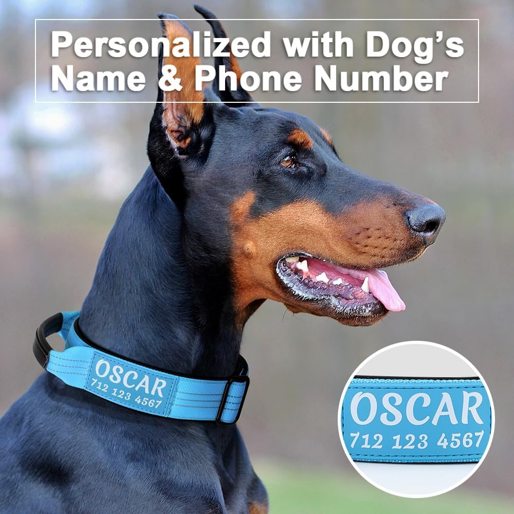 Personalized Tactical Dog Collar with Name and Phone Number, Heavy Duty Nylon Military Dog Collar with Handle and Strong Metal Buckle for Medium and Large Dogs