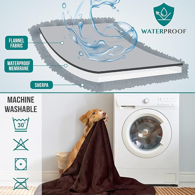 PetAmi Waterproof Dog & Cat Blanket, Pee Proof for Couch, Reversible, Soft Fleece, Washable, 24x32 Brown