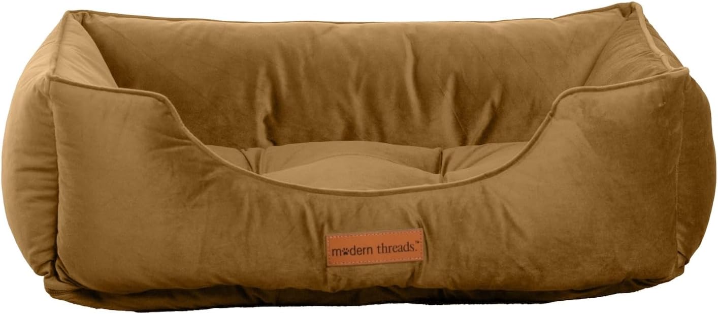 Modern Threads Luxury Dog Bed - Comfortable Tufted Velvet Cushion for Small to Large Dogs - Machine Washable - Durable & Cute Sleep Space for Pets - Pamper Your Pet with Cozy Beds - Caramel