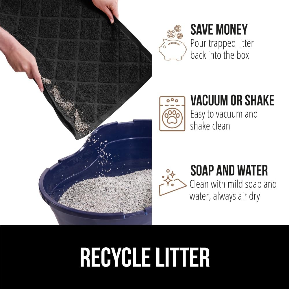 GORILLA GRIP Cat Litter Box Mat, 47x35, Water Resistant, US Designed Kitty Litter Trapping Mats, Easy to Clean, Scatter Control, Less Mess and Clean Floors, Kitten Supplies for Indoor Cats, Black