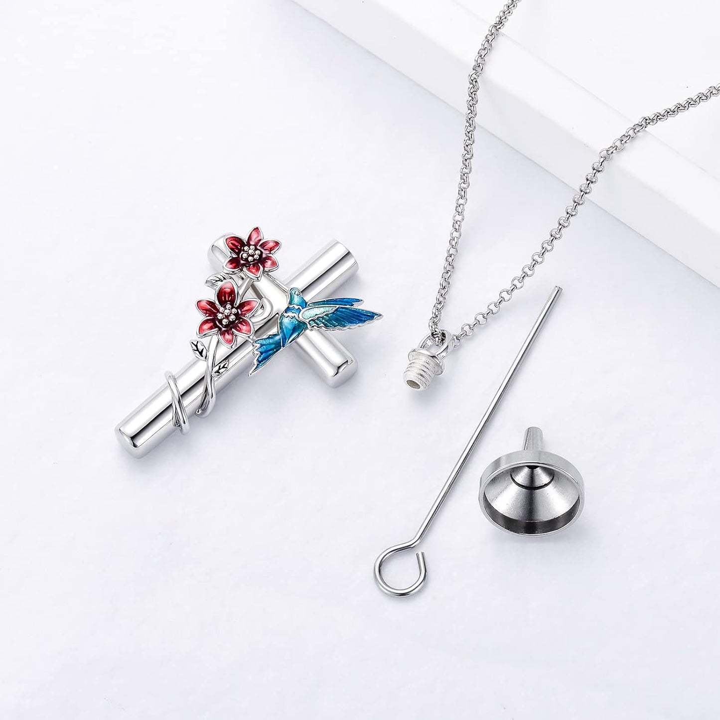 Cross Urn Necklace for Ashes 925 Sterling Silver Cremation Jewelry with Funnel Filler Kit Ashes Necklace for Human Women Girl Pets