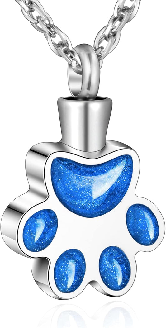 abooxiu Paw Print Urn Necklace for Ashes Cremation Necklace for Pet Ashes Stainless Steel Ash Necklace Memorial Ash Holder