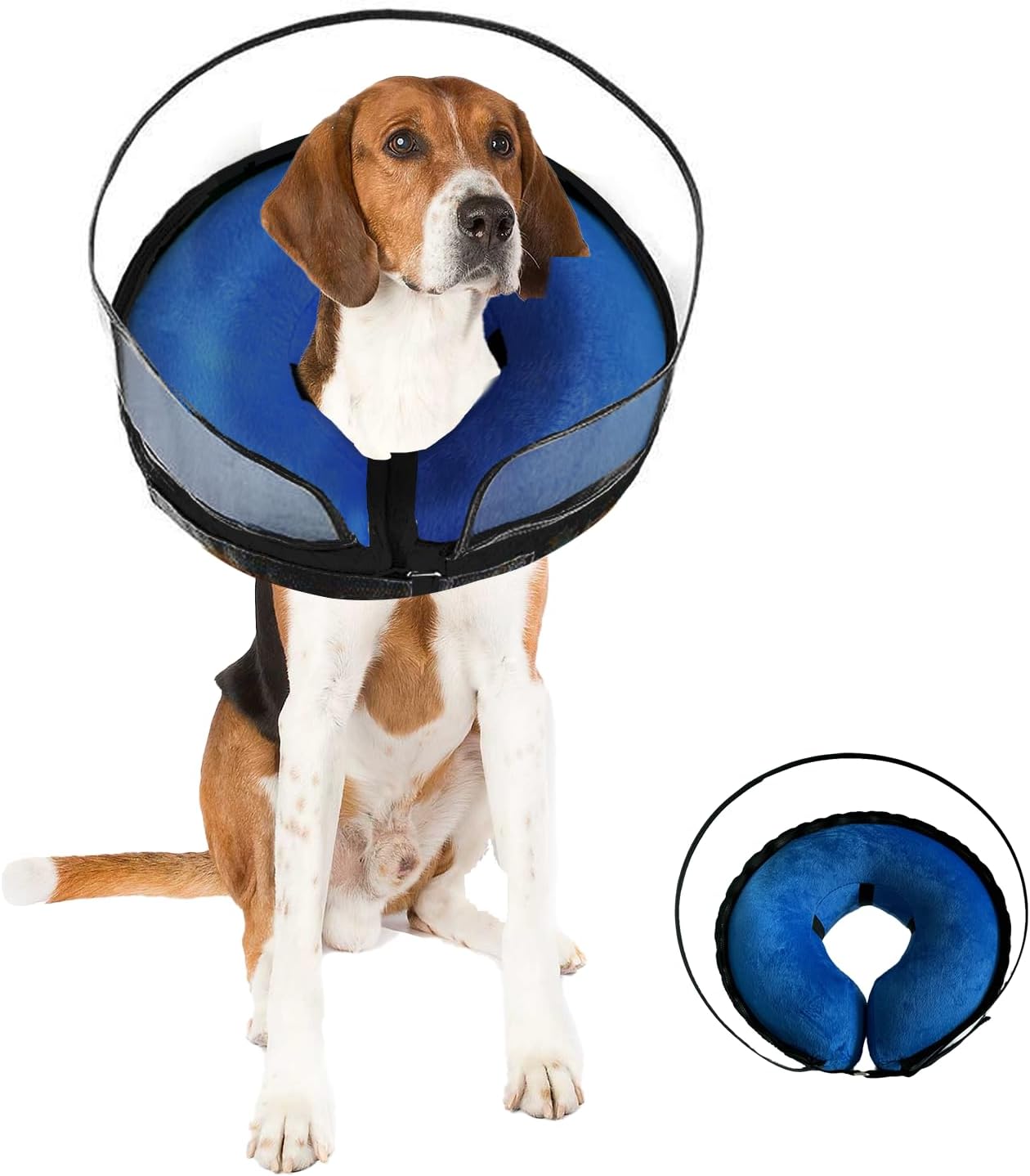 Inflatable Surgery Collar for Dogs-Enhanced Anti-Licking Protective Cone with Adjustable Strap (Blue, L)