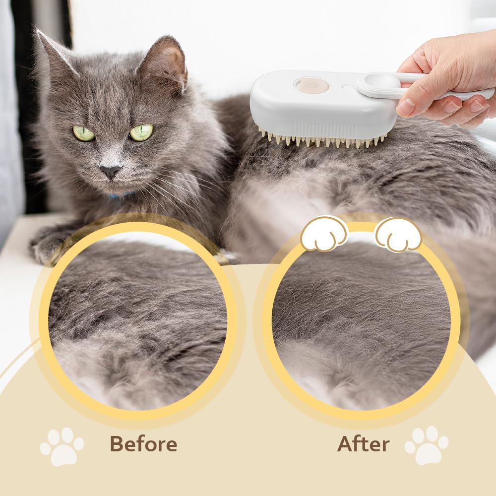 KALIMO 3-in-1 Pet Misting Brush for Cats & Dogs – Rechargeable Grooming Tool with Steam, Massage, & Shedding Hair Removal – Tangle-Free, Cordless Pet Comb for Healthy Coats