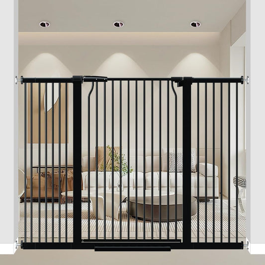 41" Extra Tall Baby Gate With Door, 40.6-54.7 In Wide Dog Gates for Doorways Stairs, Walk Through Large Pet Gate Indoor, Pressure Mounted Child Safety Gates for Kids Puppy Doggie Metal Black