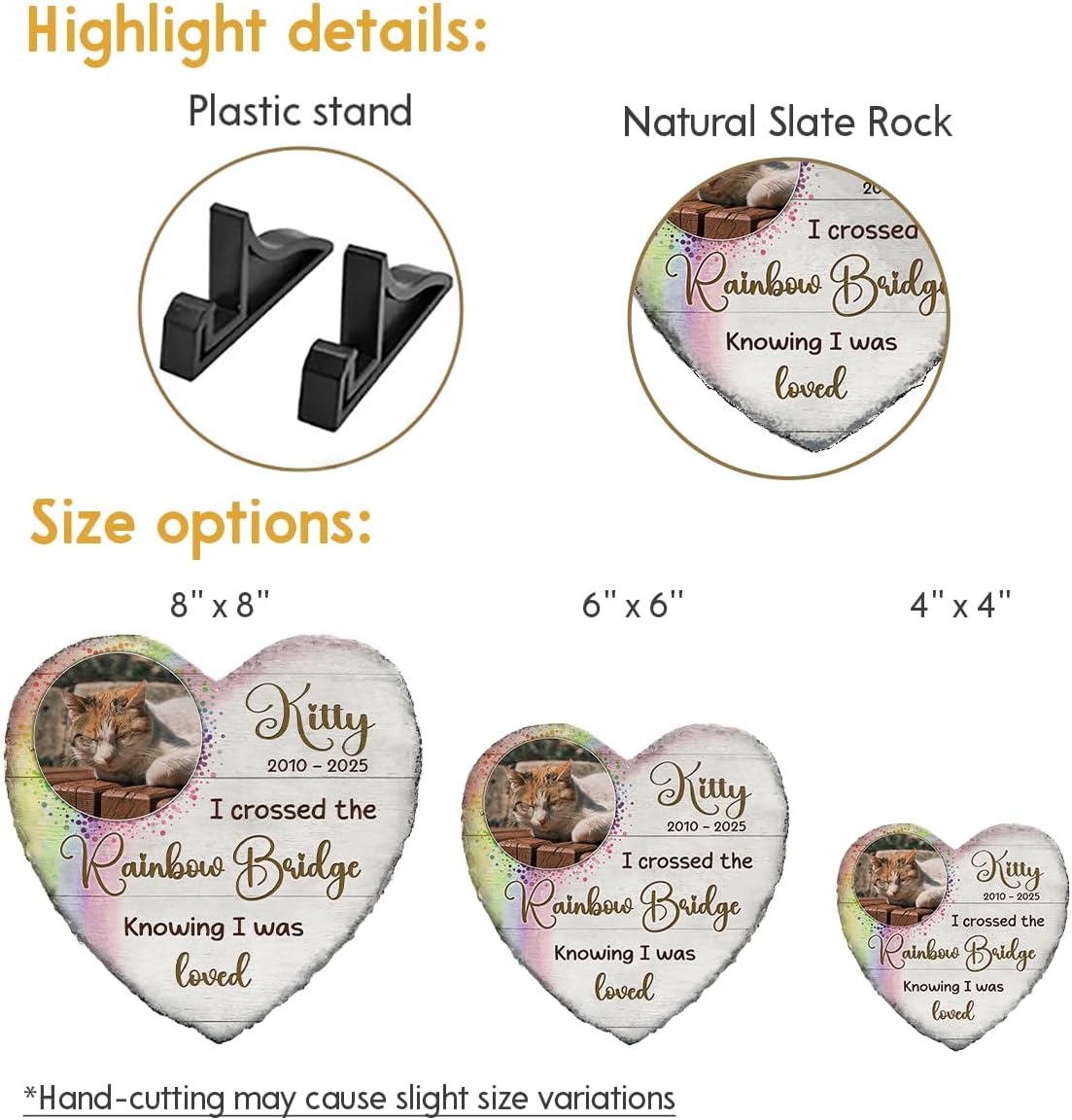 Custom Memorial Stones for Cats - Pet Heart Headstones Plaque - Cat Mom Rainbow Bridge Gifts for Cat Lovers at Her Loss