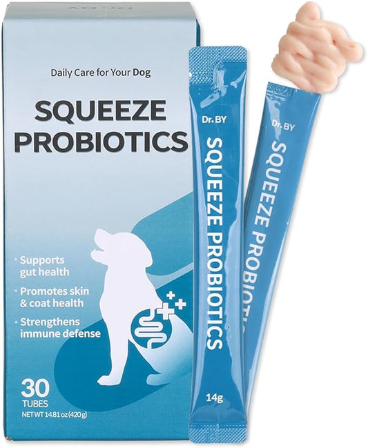 Dr,by Squeeze Probiotics for Dogs - Gut Health, Skin & Coat, Immune Support - Lickable Treat Supplement - 30 Tubes (14.81 oz)