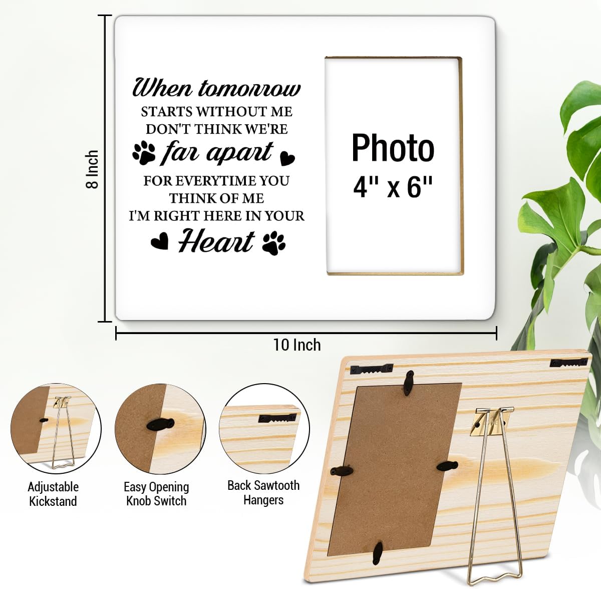 Pet Memorial Gifts for Loss of Dog Photo Frame, Sympathy Gifts for Pet Lovers, Passing Away Bereavement Remembrance Memorial Gift for Loss of Dog Cat Wooden Picture Frames, Photo 4 x 6 Inches