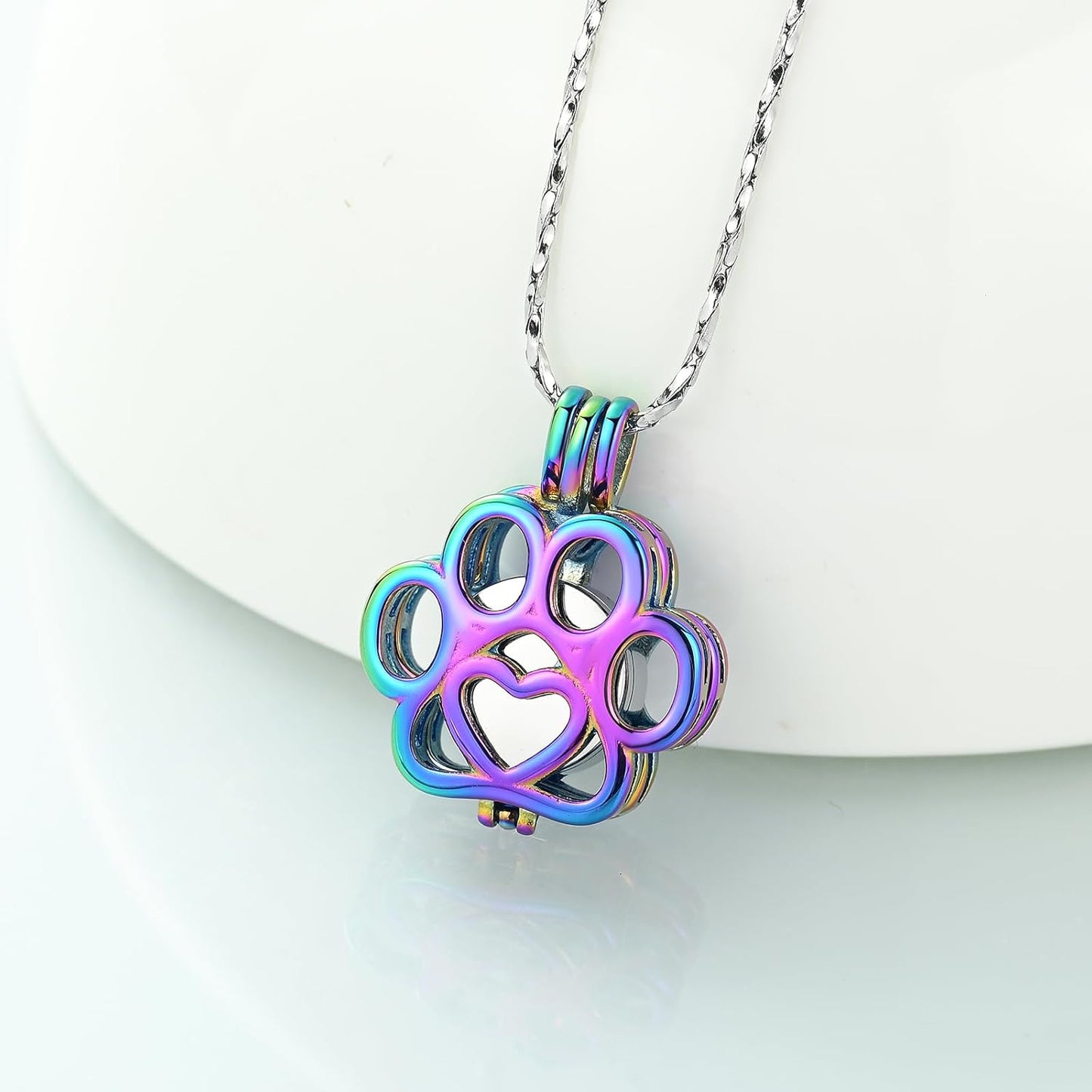 Imrsanl Pet Ashes Necklace Cremation Jewelry for Cat Dog Ashes Pendant Paw Print Urn Necklace for Women Men Keepsake Jewelry for Memorial Locket