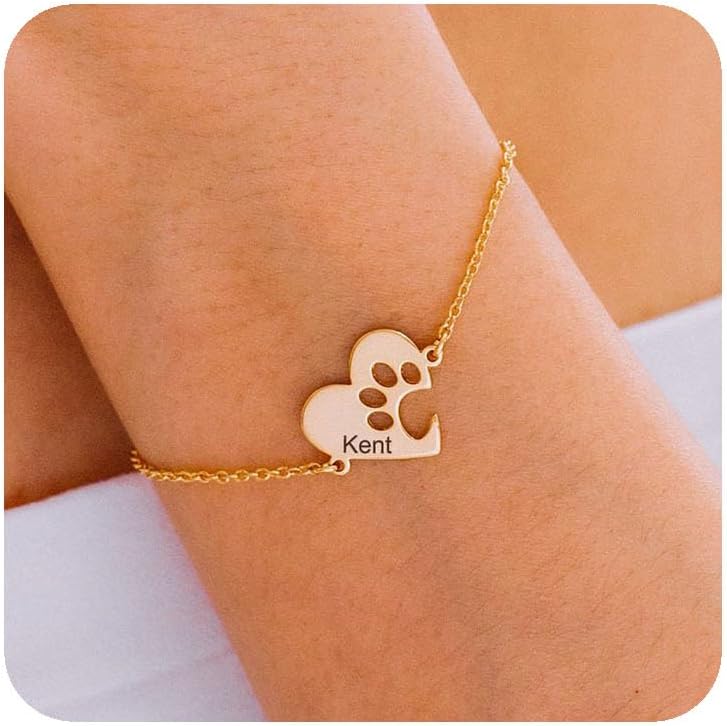 Personalized Pet Name Bracelet Dog/Cat Paw Bracelet Animal Friendly Jewelry Custom Pet Lover Gift Photo Projection Bracelet for Women Mom