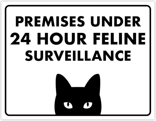 Premises under 24 Hour Feline Surveillance - Funny HALLOWEEN Cat Sign, Laminated - 8.5" x 11" - Perfect for Home Decor, Gift for Kitty Lovers, Warning Sign - ENVISIONED Signage