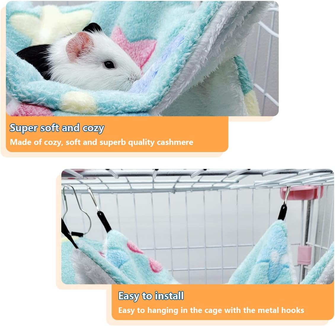 LEFTSTARER Guinea Pig Ferret Rat Hammock Toy Small Animal Cage Accessories Hideout Tunnel & Bunkbed Hammock for Rat Ferret Guinea Pig Hamster Sugar Glider Chinchilla (Star-Green)