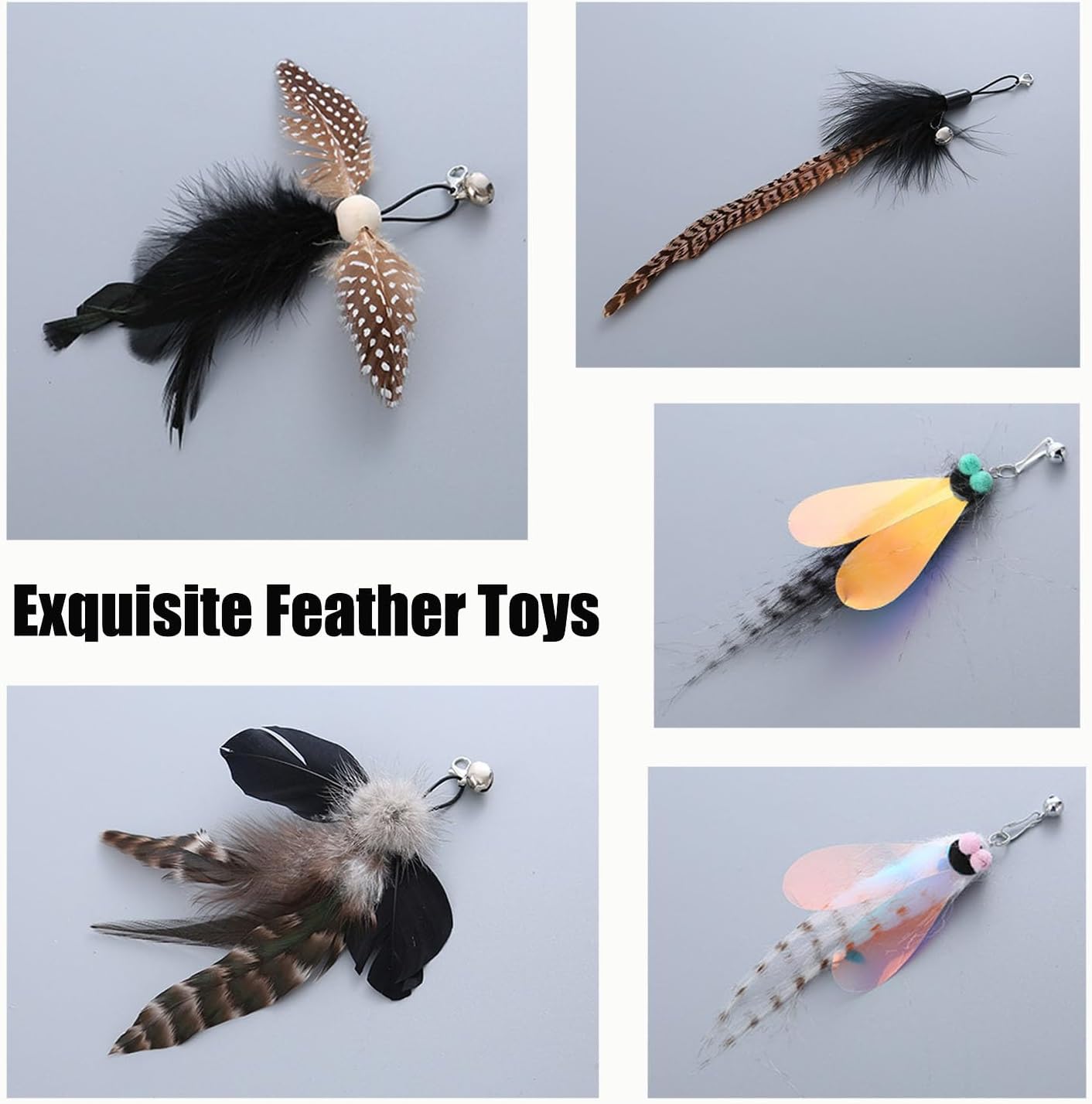 Cat Feather Toys, Indoor Cat Interactive Toys, 2 PCS Flexible Wire and 5 PCS Cat Feather Toys, for Bored Indoor Cats, Indoor Cat Chase Toys