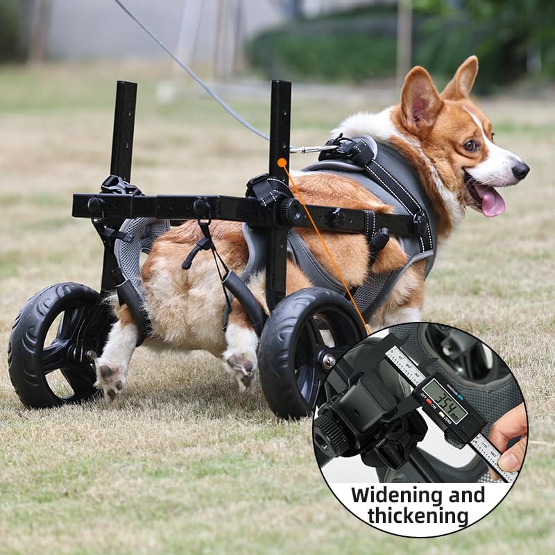Large Dog Wheelchair for Back Legs with Pet Traction Rope - Adjustable Hind Leg Support Cart with Breathable Air Mesh Harness, All-Terrain Wheels & Foldable Frame - Mobility Aid for Disabled/Injured
