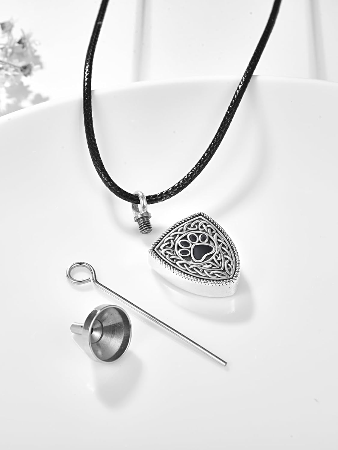 Dreamboat Pet Urn Necklace for Dog Cat Ashes 925 Sterling Silver Paw Print Cremation Keepsake Pendant Celtic Knot Memorial Jewelry Gifts for Women Men
