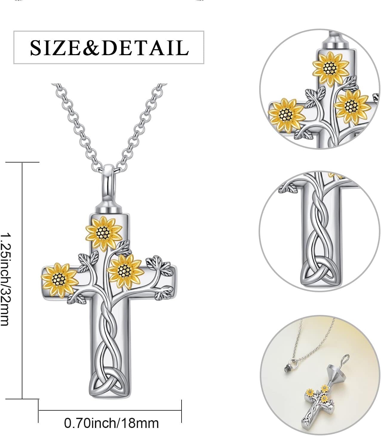 Cross Urn Necklace for Ashes 925 Sterling Silver Cremation Jewelry with Funnel Filler Kit Ashes Necklace for Human Women Girl Pets