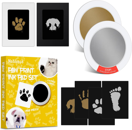 Nabance Paw Print Kit, Dog Nose Print Kit, Mess-Free Gold & Silver Paw Print Ink Pads, 8Pcs Pet Paw Print Impression Kit with Photo Frames, Safe Clean Touch Ink Pads, Nose Print Stamp Pad for Dogs Cat