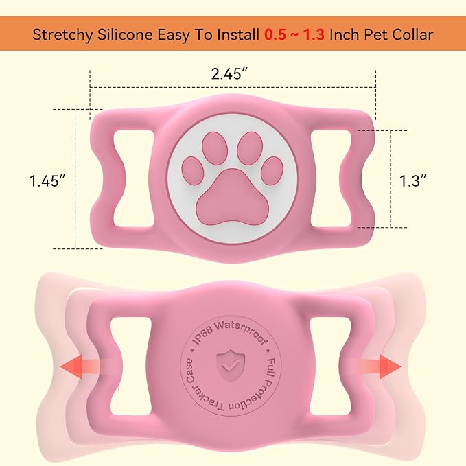 Dog Airtag Holder,[2-Pack] IP68 Waterproof AirTag Holder for Dog & Cat Collars,Silicone Air Tags Case for Pet Collars (Pink+Bule)