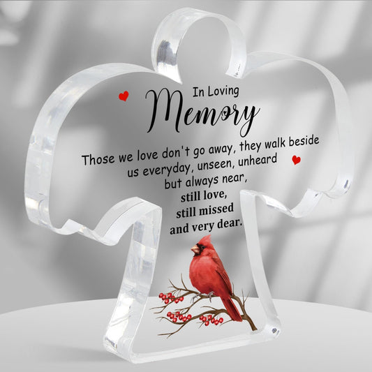 Memorial Cardinals Gift, Angel Acrylic Bereavement Memorial Sign Decor, Condolences Remembrance Grief Gift for Loss of Mother Mom Father Dad, Memory Sign for Home Living Room Desk Centerpiece Decor